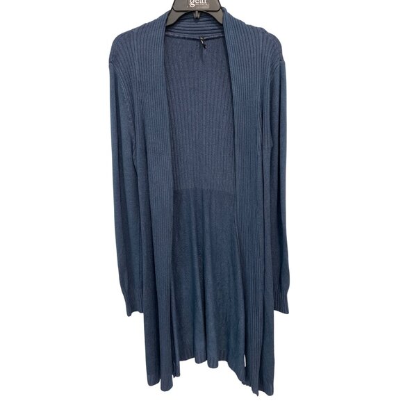 Smash Open Front Ribbed Knit Cardigan Duster Sz XL Blue Cotton Blend Cozy Lounge - Picture 1 of 13